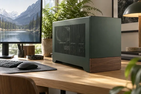 Concept render of green and walnut TERRA3.0 compact PC